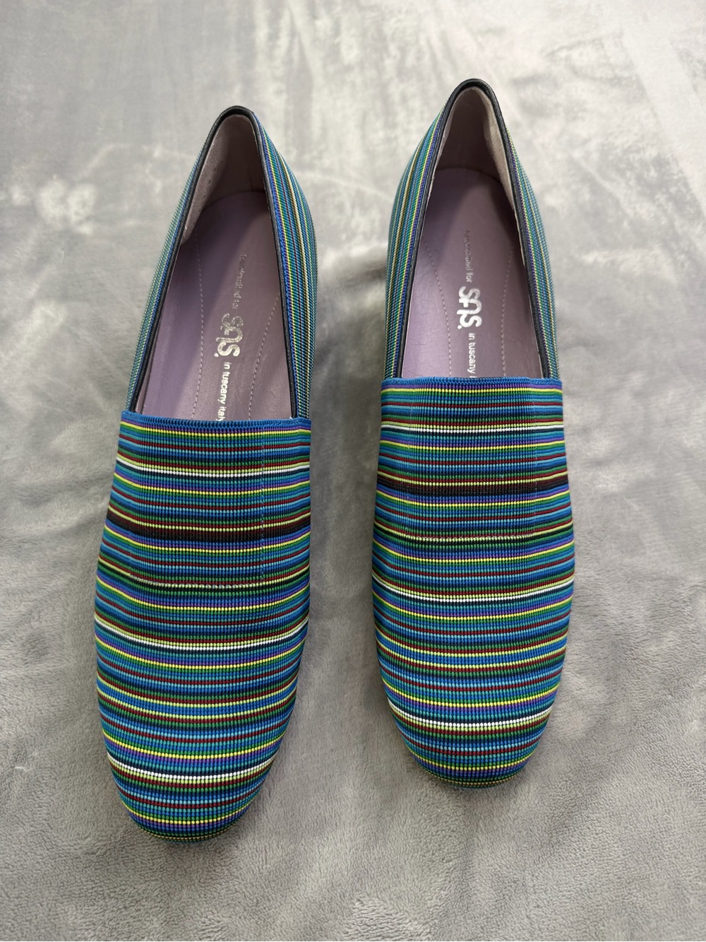 SAS Italy Shoes Striped Slip-On Flats in Blue, Green & Black Fall conforParty 10